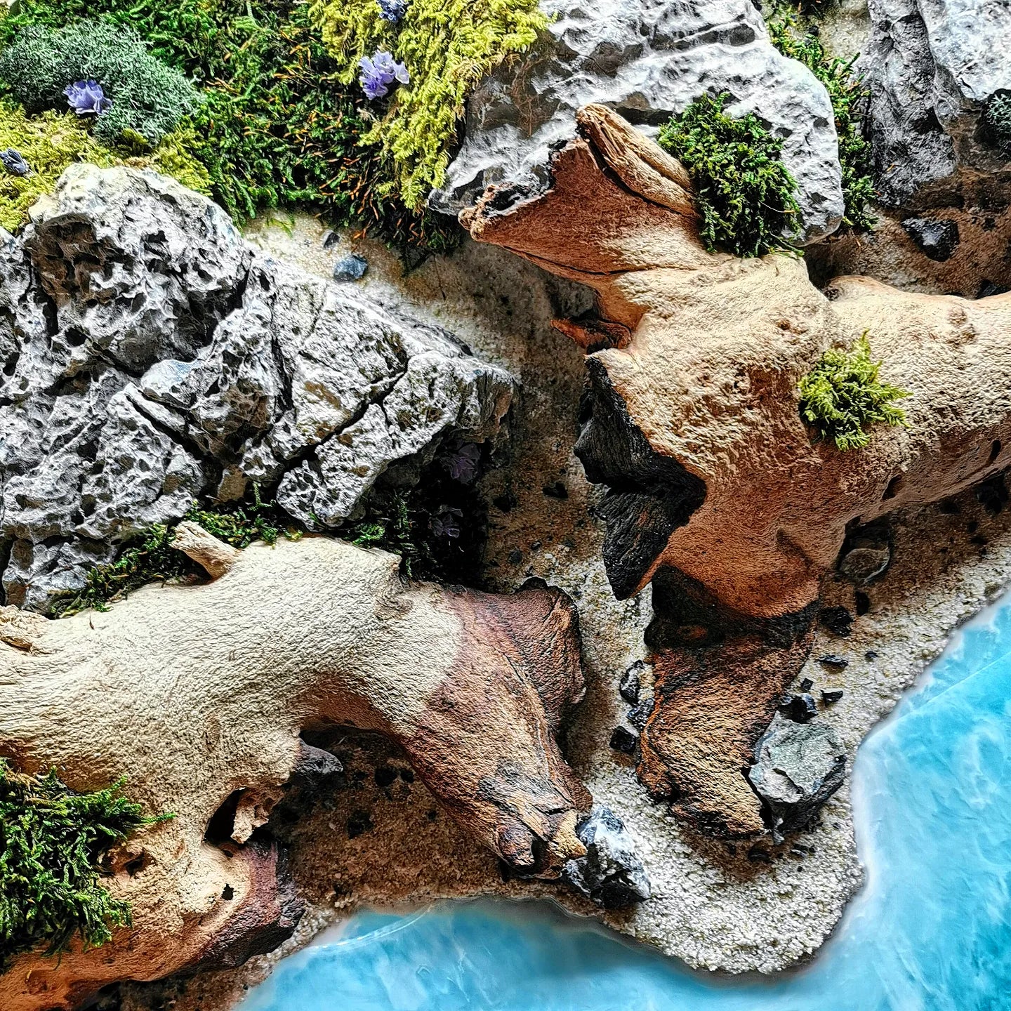 Maßgefertigt Moosbild Wandkunst Holzbild Resin Ocean Art Ø 30-100cm Naturkunstwerk "Woodn Coast"
