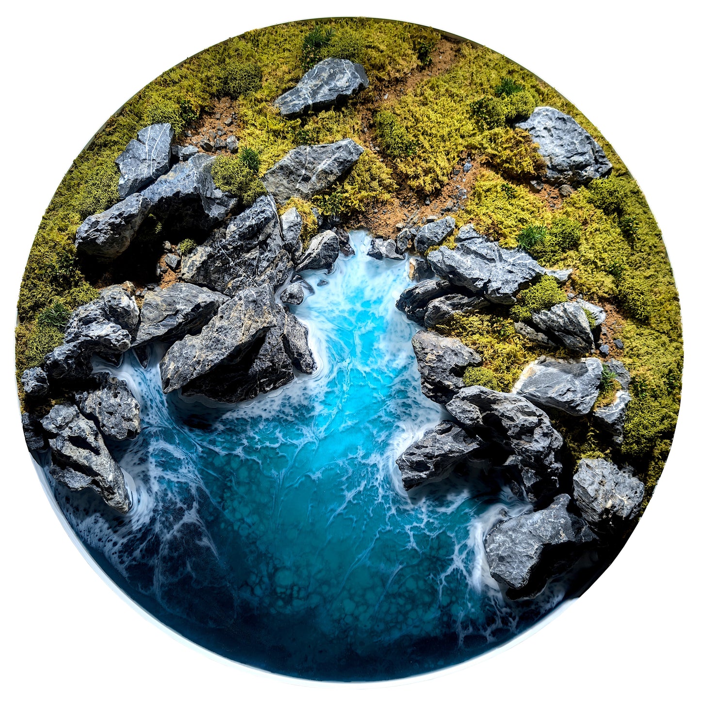 Custom Round Moss Picture Ocean Picture 'New Zealand' - Handmade Beach and Coastal Wall Art