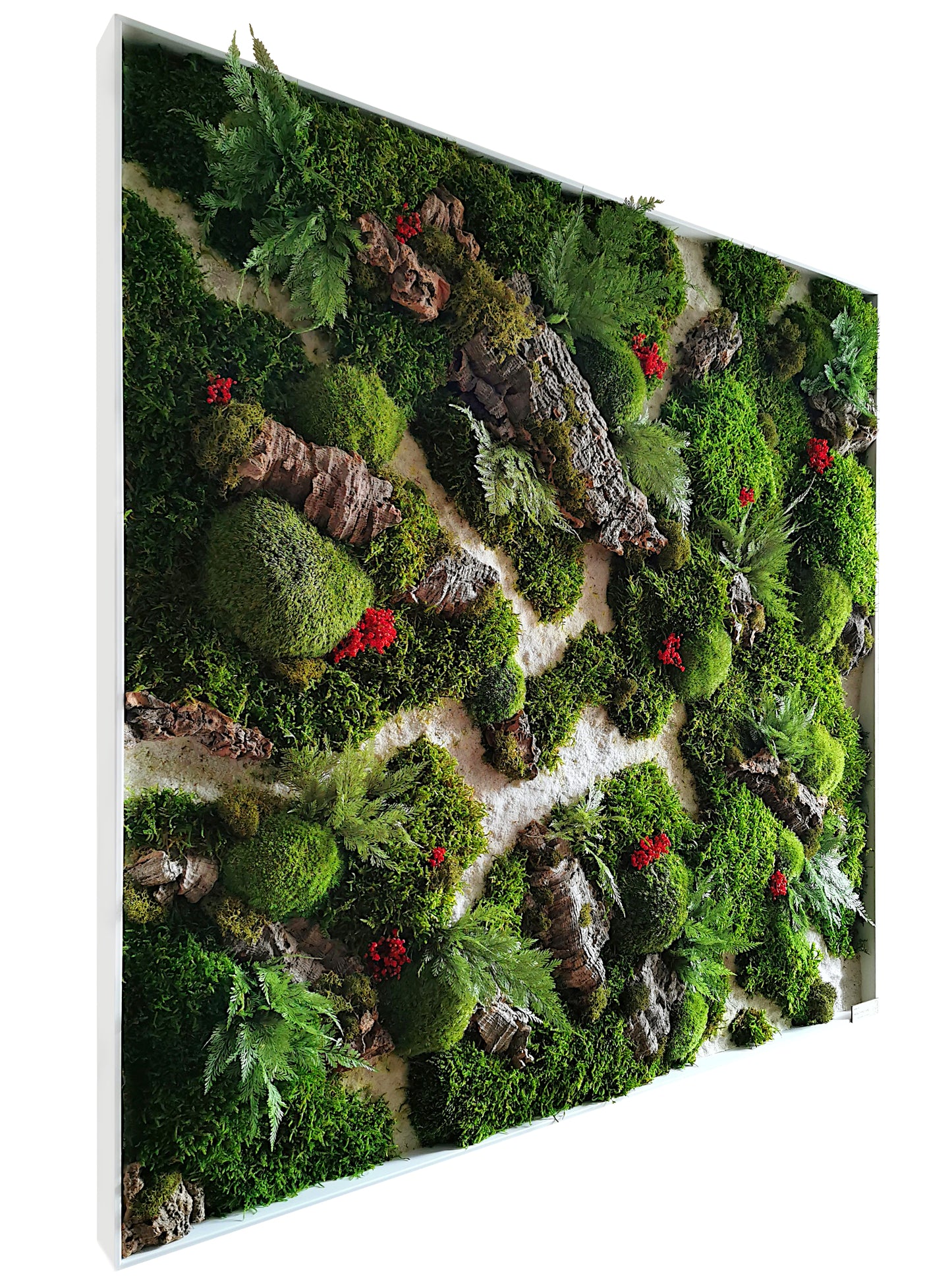 Custom-made moss picture "Red Aronia" – Plant picture made of cork, flowers and plants – Square picture in a real wood frame